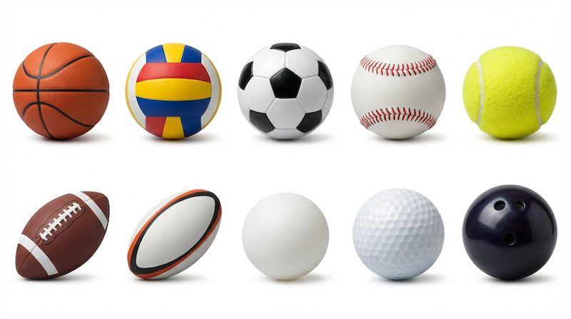 代表的なスポーツボールが並ぶカタログ風の画像